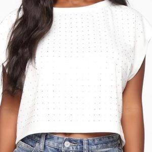 Fashion Nova Off White Rhinestone Top